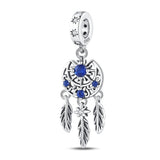 Blue Sun and Moon Dream Catcher Charm 925 Sterling Silver