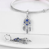 Blue Sun and Moon Dream Catcher Charm 925 Sterling Silver