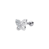 Sterling Silver and Cubic Zirconia Sparkling Butterfly Barbell Stud