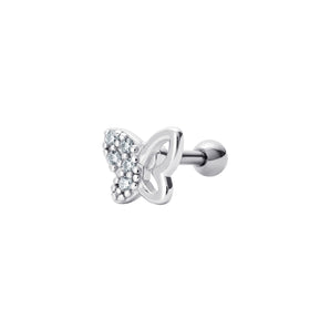 Sterling Silver and Cubic Zirconia Sparkling Butterfly Barbell Stud