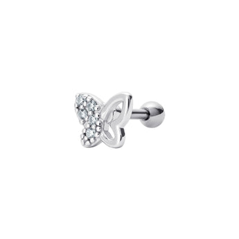 Sterling Silver and Cubic Zirconia Sparkling Butterfly Barbell Stud
