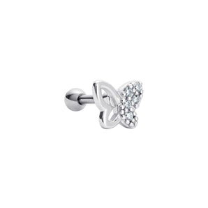 Sterling Silver and Cubic Zirconia Sparkling Butterfly Barbell Stud