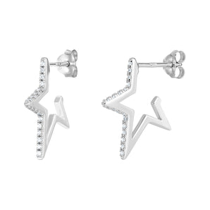 Sterling Silver Cubic Zirconia Star Shaped Hoop Earrings