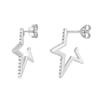 Sterling Silver Cubic Zirconia Star Shaped Hoop Earrings