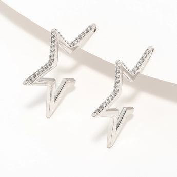 Sterling Silver Cubic Zirconia Star Shaped Hoop Earrings
