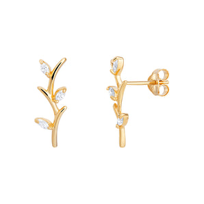 Canna Reed Cubic Zirconia Gold Plated Sterling Silver Stud Earrings