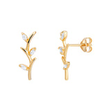 Canna Reed Cubic Zirconia Gold Plated Sterling Silver Stud Earrings