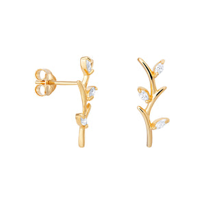 Canna Reed Cubic Zirconia Gold Plated Sterling Silver Stud Earrings