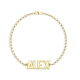 Custom Gold bracelet with 'ALEX' on a white background