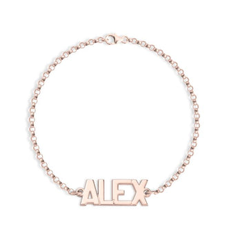 Custom Rose gold bracelet with a name on a white background