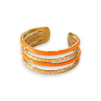 Amnesia Jewellery | Orange Enamel  and Gold Plated Stainless Steel Cassie Adjustable Cuff Ring. Our Cassie Adjustable Multi-Layer Rings are made from gold plated stainless steel with a vibrant orange coloured enamel. Tarnish Free and Waterproof. Shop now for quality Jewellery/Jewelry!