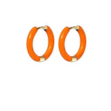 Amnesia Jewellery | Orange Enamel Cassie Hoop Earrings.Our Cassie Hinged Hoop Earrings are made from gold plated stainless steel with a vibrant orange coloured enamel. Tarnish Free and waterproof. Shop now for quality Jewellery/Jewelry!
