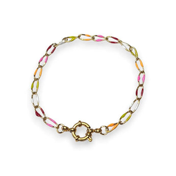 Amnesia Jewellery | Gold Plated Stainless Steel Cassie Paperclip Chain Bracelet. Our Cassie twisted paperclip bracelet is made from gold plated stainless steel with multi coloured enamel and sailors clasp. Tarnish Free and Waterproof. Shop now for quality Jewellery/Jewelry!