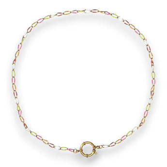 Amnesia Jewellery | Gold Plated Stainless Steel Cassie Paperclip Chain Necklace. Our 20" Cassie Twisted Paperclip Necklace is made from gold plated stainless steel with multi coloured enamel and sailors clasp. Tarnish Free and Waterproof. Shop now for quality Jewellery/Jewelry!