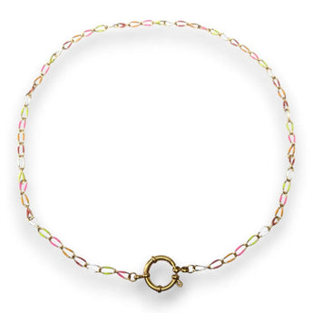 Amnesia Jewellery | Gold Plated Stainless Steel Cassie Paperclip Chain Necklace. Our 20" Cassie Twisted Paperclip Necklace is made from gold plated stainless steel with multi coloured enamel and sailors clasp. Tarnish Free and Waterproof. Shop now for quality Jewellery/Jewelry!