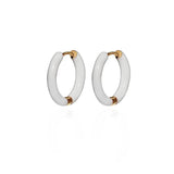 Amnesia Jewellery | White Enamel Chelsea Hoop Earrings. Our Chelsea Hinged Hoop Earrings are made from gold plated stainless steel with a bright white coloured enamel. Tarnish Free and Waterproof. Shop now for quality Jewellery/Jewelry!