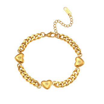 Amnesia Jewellery | Gold Plated Stainless Steel Cuban Heart Bracelet
