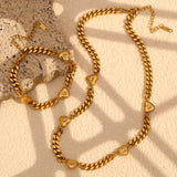 Amnesia Jewellery | Gold Plated Stainless Steel Cuban Heart Bracelet and Necklace Matching Set