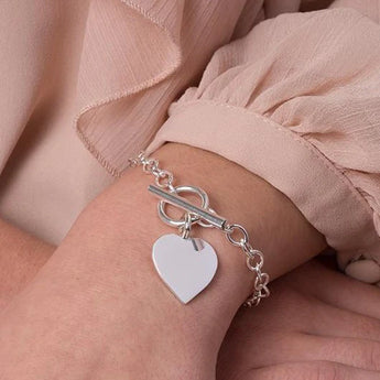 Chunky Silver T-Bar Heart Bracelet 