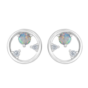 Circle Opal and CZ Stud Earrings