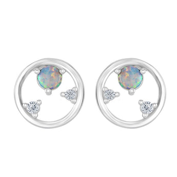 Circle Opal and CZ Stud Earrings