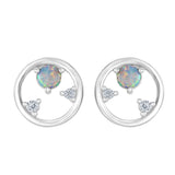 Circle Opal and CZ Stud Earrings