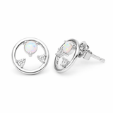 Sterling Silver Circle Opal and Cubic Zirconia Stud Earrings