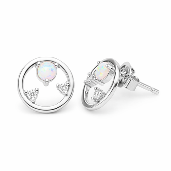 Sterling Silver Circle Opal and Cubic Zirconia Stud Earrings