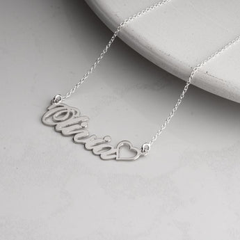 Personalised Classic Name Necklace With Heart in Silver or Gold