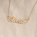 Personalised Classic Name Necklace With Heart in Silver or Gold
