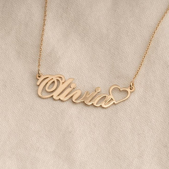 Personalised Classic Name Necklace With Heart in Silver or Gold