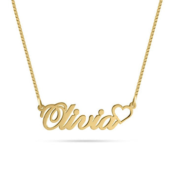 Personalised Classic Name Necklace With Heart in Silver or Gold