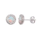 Classic Opal Halo Silver Stud Earrings
