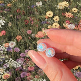 Classic Opal Halo Silver Stud Earrings