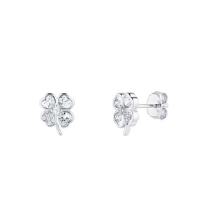 Classic Sterling Silver and Cubic Zirconia Clover Stud Earrings