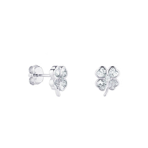 Classic Sterling Silver and Cubic Zirconia Clover Stud Earrings