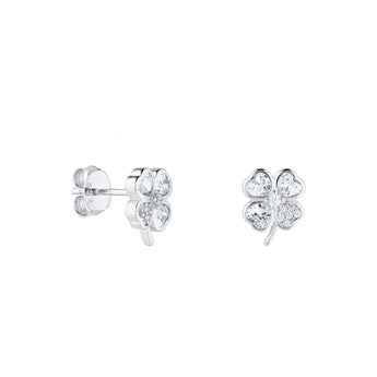 Classic Sterling Silver and Cubic Zirconia Clover Stud Earrings