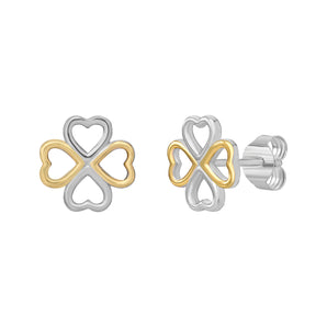 Clover Heart Stud Earrings – Hypoallergenic Silver & 18ct Gold Plating