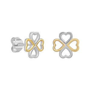 Clover Heart Stud Earrings – Hypoallergenic Silver & 18ct Gold Plating