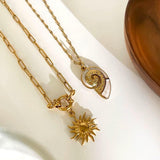 Amnesia Jewellery | Gold Plated Stainless Steel Conch and Sun stackable Necklace. Our elegant Conch and Sun Stacking Necklace Set, made from durable 18ct gold plated stainless steel and enamel. Tarnish Free and Waterproof. Shop now for quality Jewellery/Jewelry!