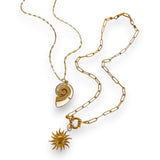 Amnesia Jewellery | Gold Plated Stainless Steel Conch and Sun stackable Necklace. Our elegant Conch and Sun Stacking Necklace Set, made from durable 18ct gold plated stainless steel and enamel. Tarnish Free and Waterproof. Shop now for quality Jewellery/Jewelry!