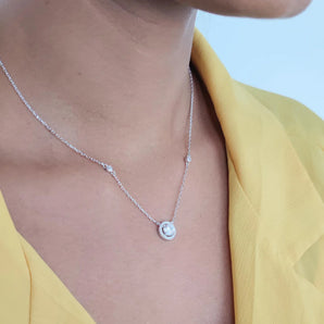 Silver Cubic Zirconia Halo Dot Necklace 