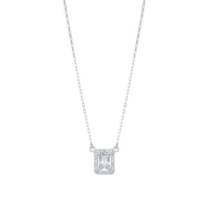 Cubic Zirconia Halo Silver Drop Necklace