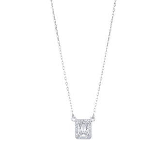 Cubic Zirconia Halo Silver Drop Necklace