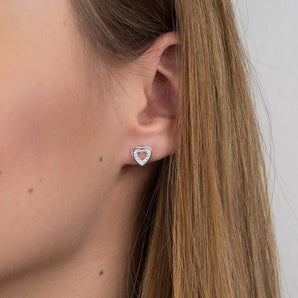 Silver Cubic Zirconia Heart Shaped Earrings