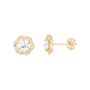 9ct Gold Cubic Zirconia Hexagon Stud Earrings