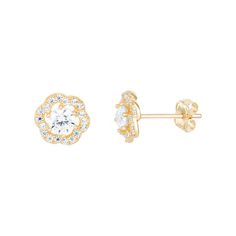 9ct Gold Cubic Zirconia Hexagon Stud Earrings
