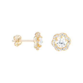 9ct Gold Cubic Zirconia Hexagon Stud Earrings