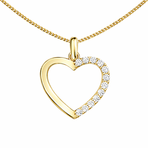 9ct Gold Cubic Zirconia Open Heart Pendant Necklace