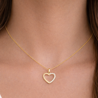 Urban Pizazz Model wearing a 9ct Gold Cubic Zirconia Open Heart Pendant Necklace